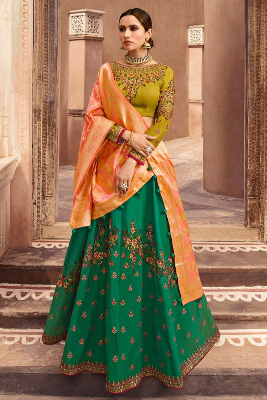 Pine and Lime Green Party Wear Lehenga Choli