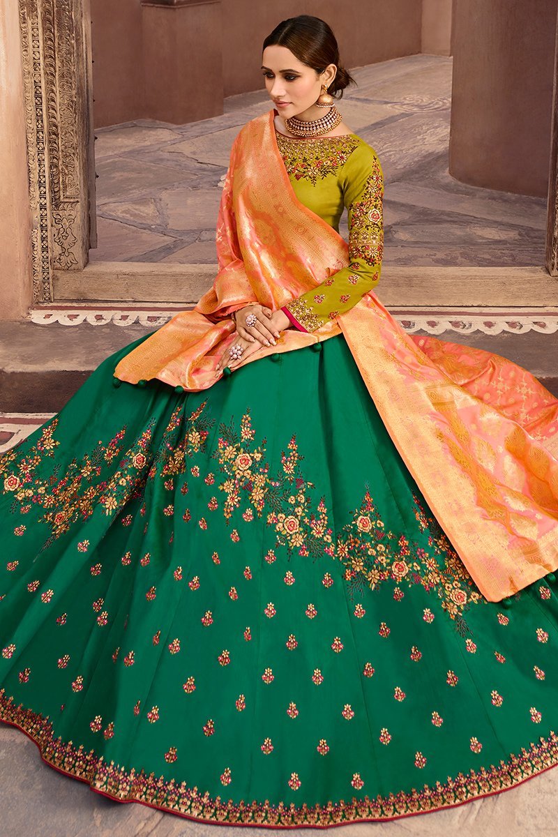 Pine and Lime Green Party Wear Lehenga Choli