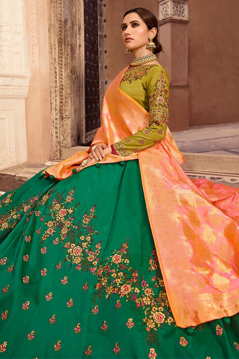 Pine and Lime Green Party Wear Lehenga Choli