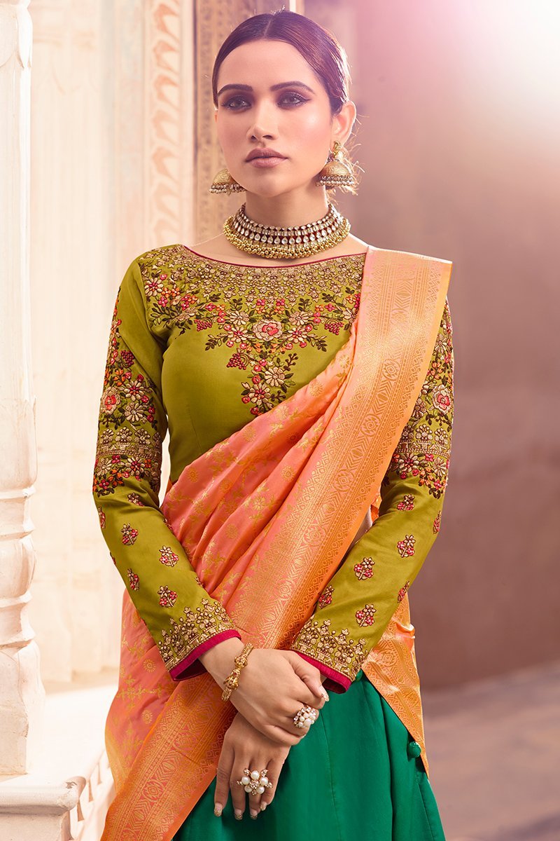 Pine and Lime Green Party Wear Lehenga Choli