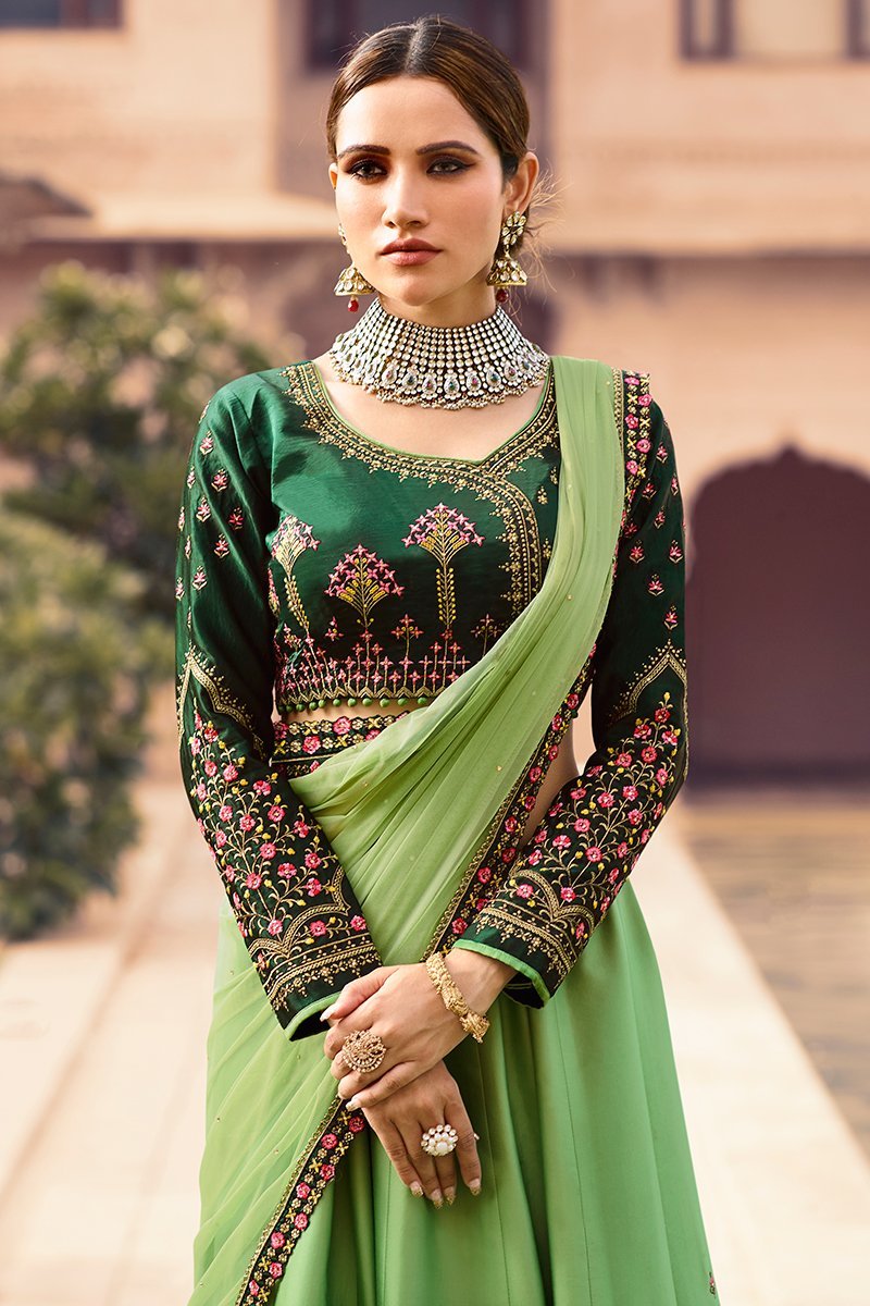 Olive Green and Pine Green Party Wear Lehenga Choli
