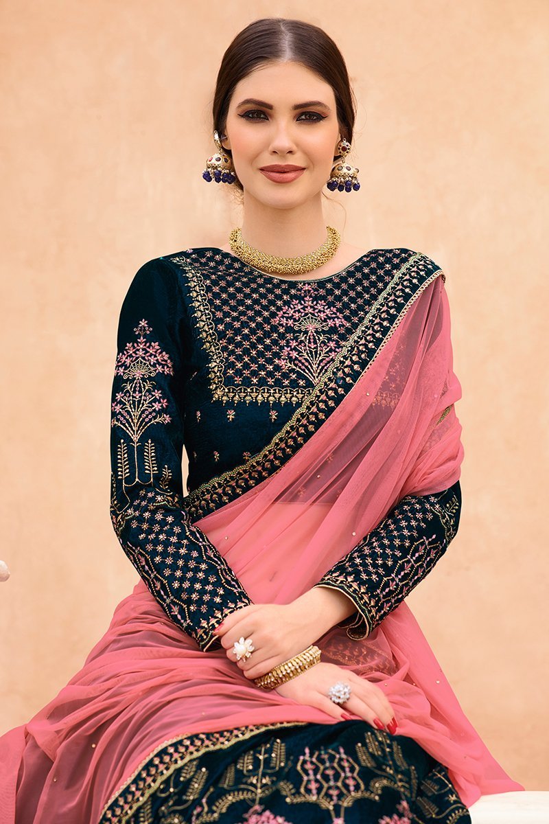 Peacock Blue Party Wear Lehenga Choli