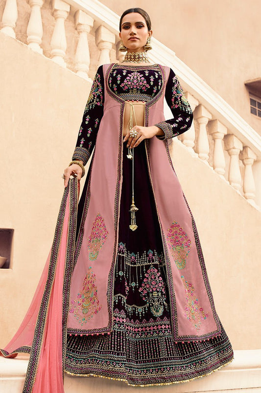 Wine Colored Party Wear Lehenga Choli