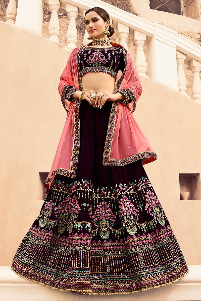 Wine Colored Party Wear Lehenga Choli