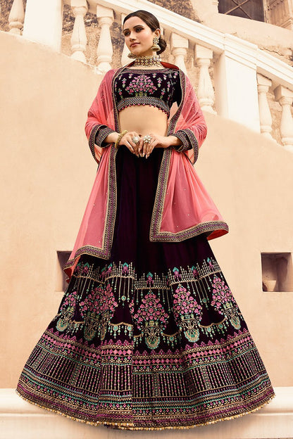 Wine Colored Party Wear Lehenga Choli