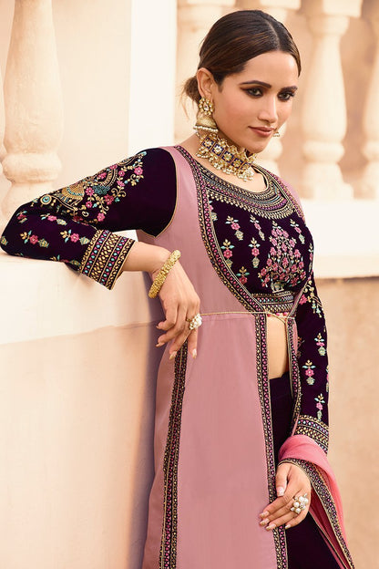Wine Colored Party Wear Lehenga Choli