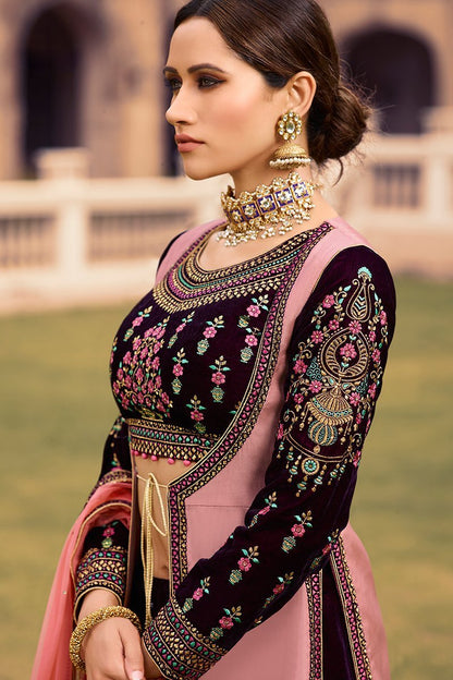 Wine Colored Party Wear Lehenga Choli