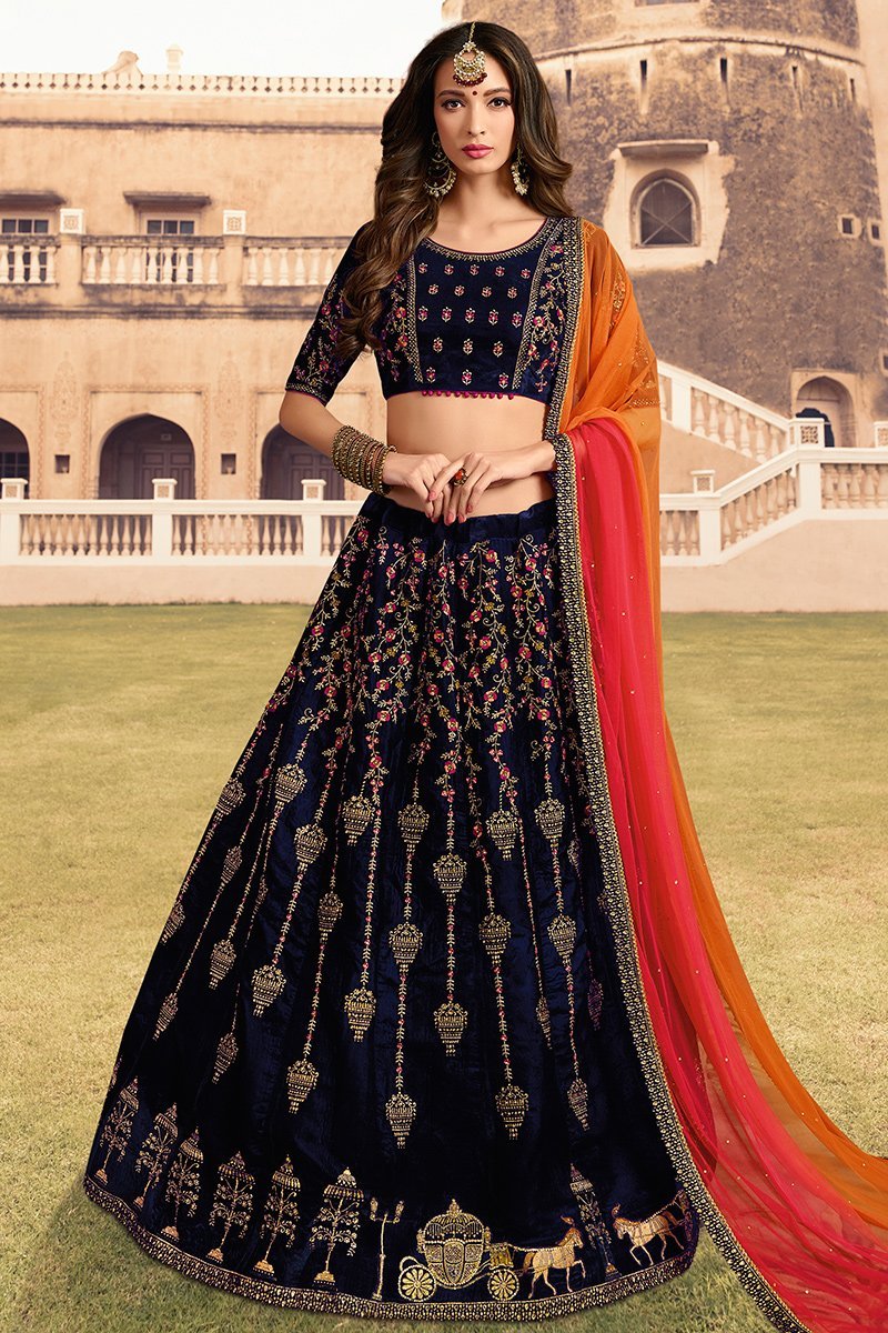 Berry Blue Party Wear Lehenga Choli