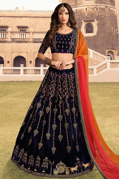 Berry Blue Party Wear Lehenga Choli