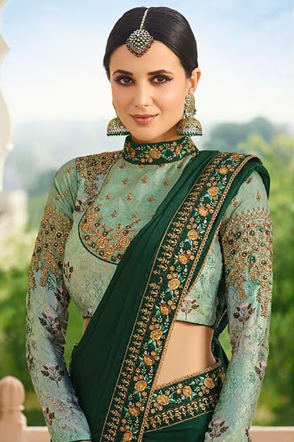 Basil and Mint Green Embroidered Designer heavy Silk Saree