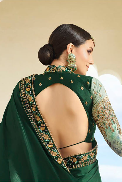 Basil and Mint Green Embroidered Designer heavy Silk Saree
