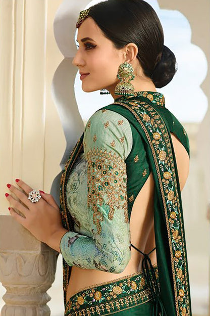 Basil and Mint Green Embroidered Designer heavy Silk Saree