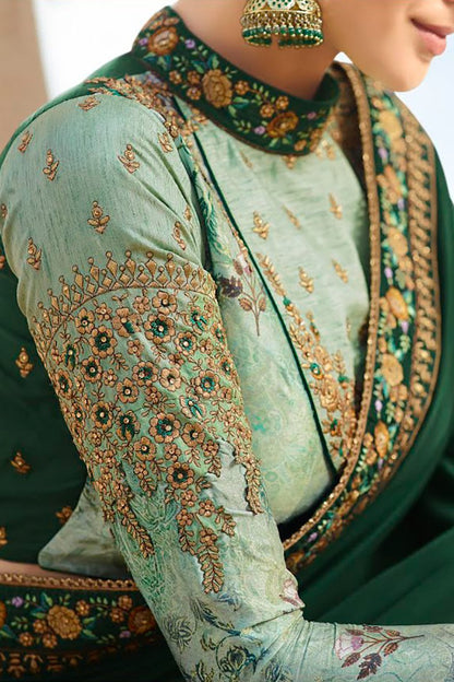 Basil and Mint Green Embroidered Designer heavy Silk Saree