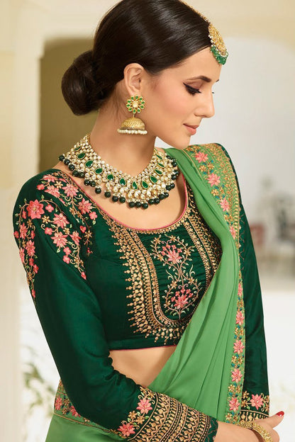 Emerald Green and Pine Green Embroidered Designer heavy Silk Saree