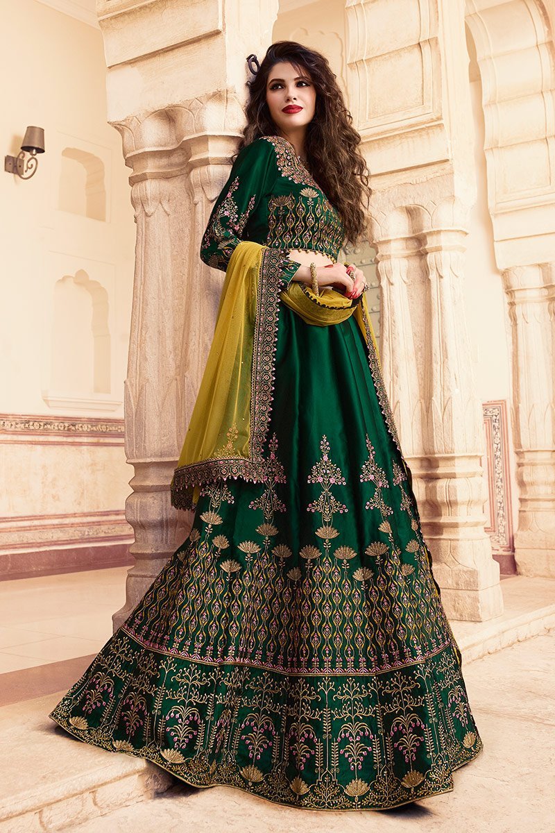 Dark Green Colored Party Wear Lehenga Choli