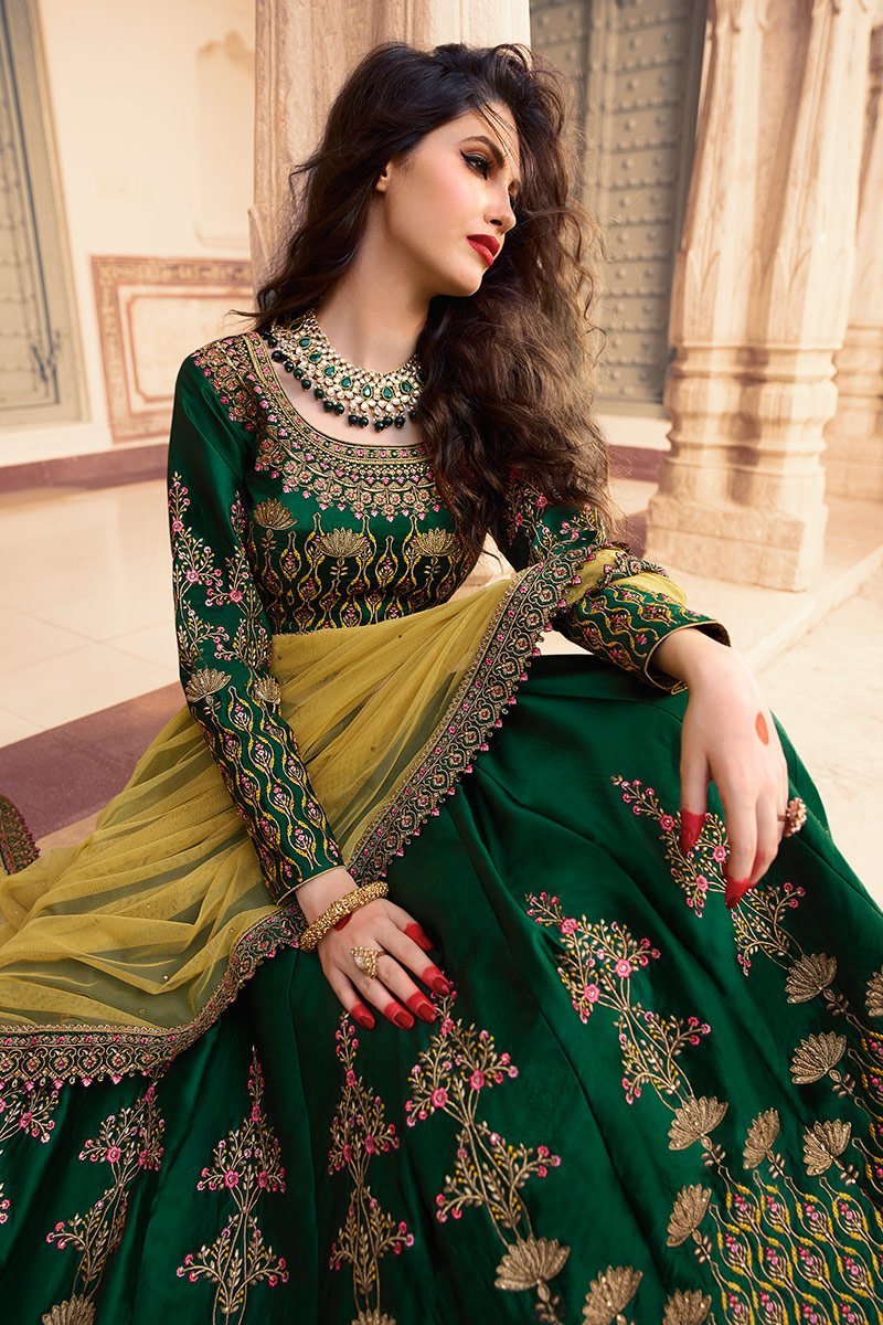 Dark Green Colored Party Wear Lehenga Choli