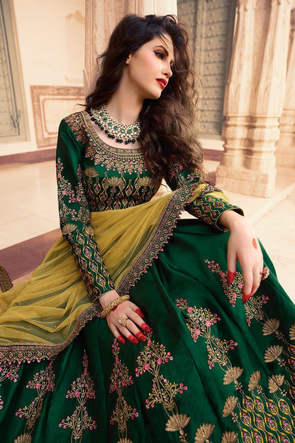 Dark Green Colored Party Wear Lehenga Choli