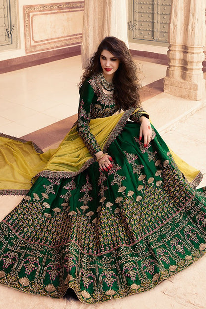 Dark Green Colored Party Wear Lehenga Choli