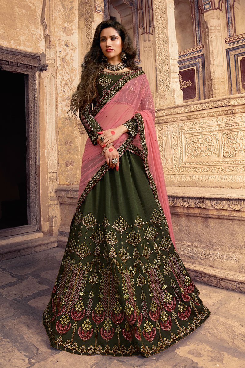 Pine Green and Pink Party Wear Lehenga Choli