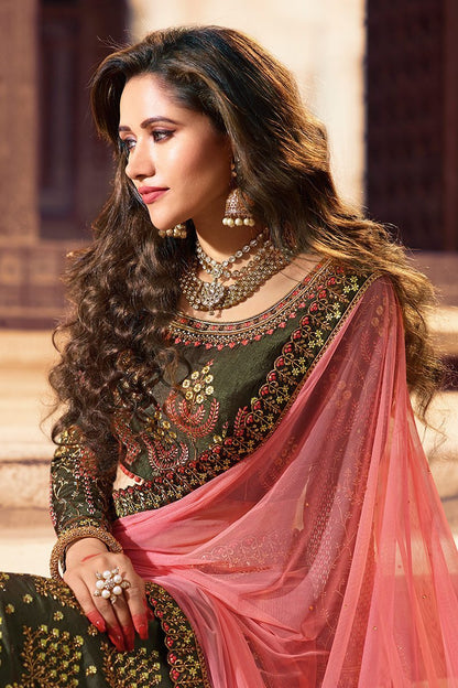 Pine Green and Pink Party Wear Lehenga Choli