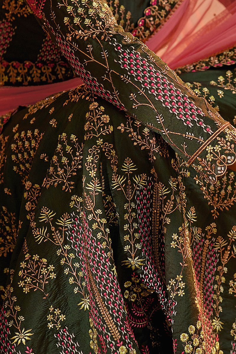 Pine Green and Pink Party Wear Lehenga Choli