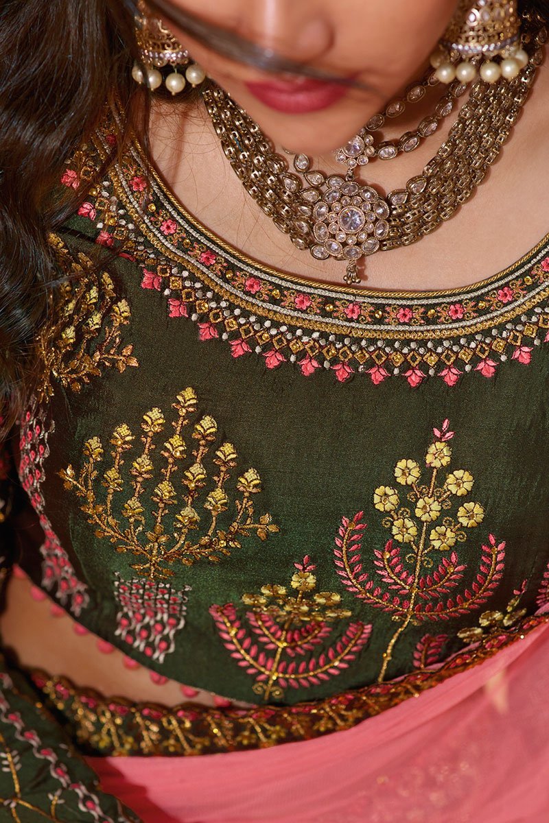 Pine Green and Pink Party Wear Lehenga Choli