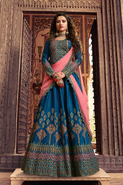 Sapphire Blue and Pink Party Wear Lehenga Choli