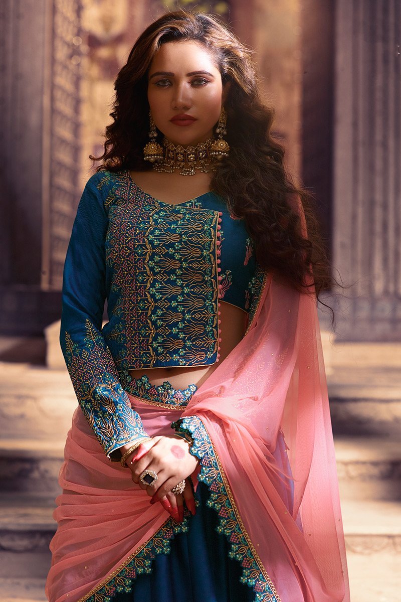 Sapphire Blue and Pink Party Wear Lehenga Choli