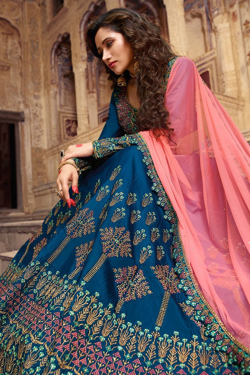 Sapphire Blue and Pink Party Wear Lehenga Choli