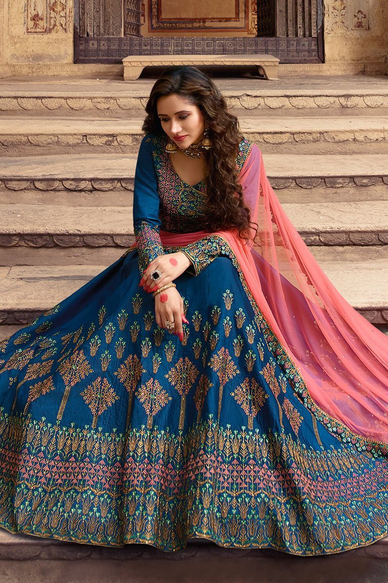 Sapphire Blue and Pink Party Wear Lehenga Choli