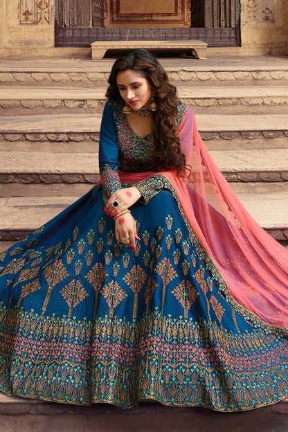 Sapphire Blue and Pink Party Wear Lehenga Choli