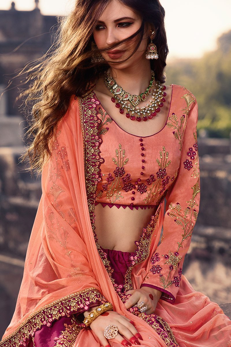 Coral and Magenta Party Wear Lehenga Choli