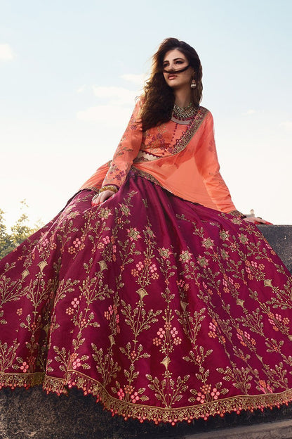 Coral and Magenta Party Wear Lehenga Choli