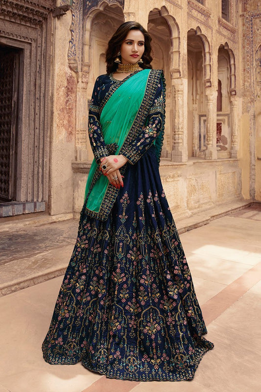 Midnight Blue and Cyan Blue Party Wear Lehenga Choli