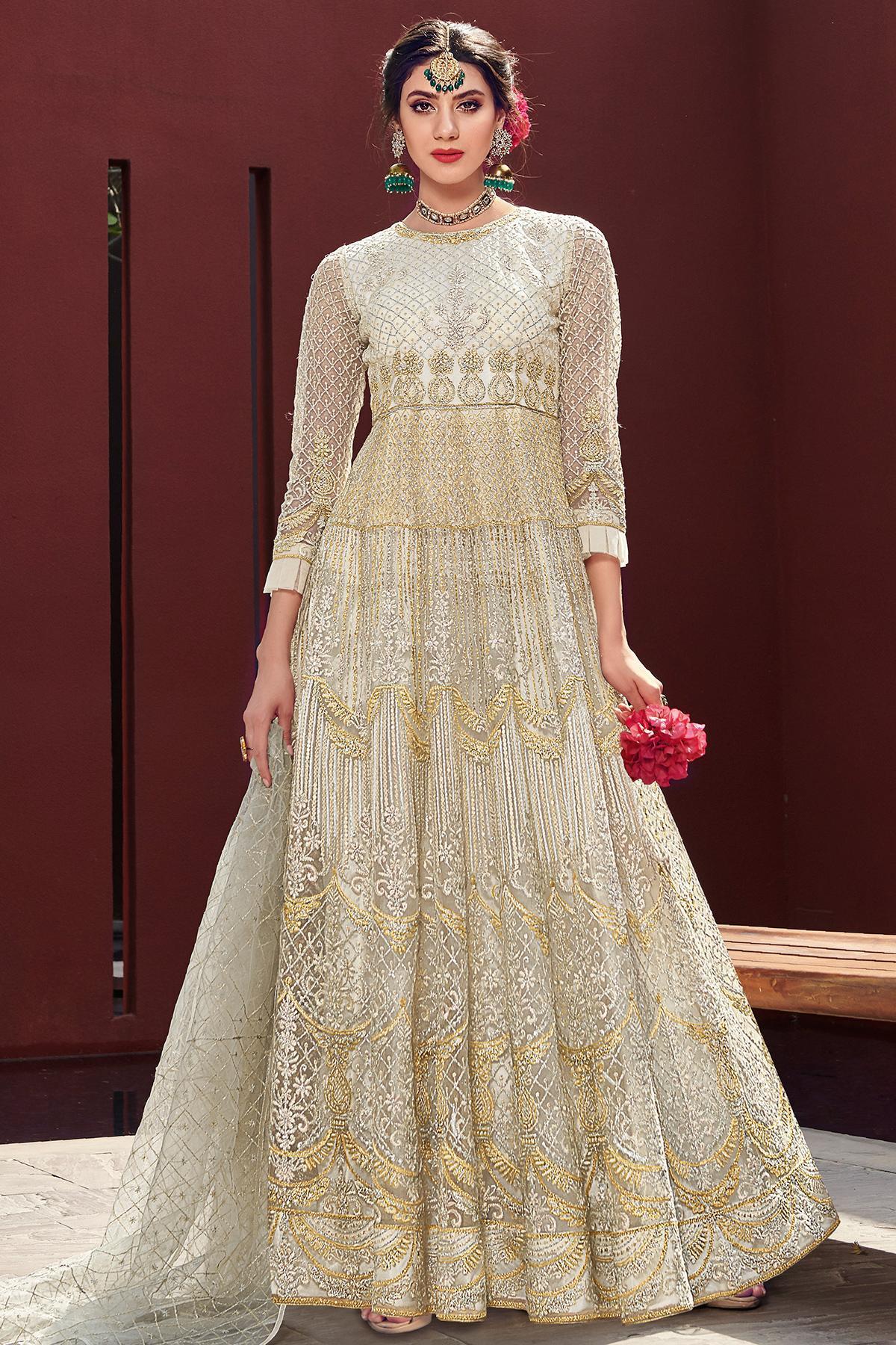 White Embroidered Designer Anarkali Suit