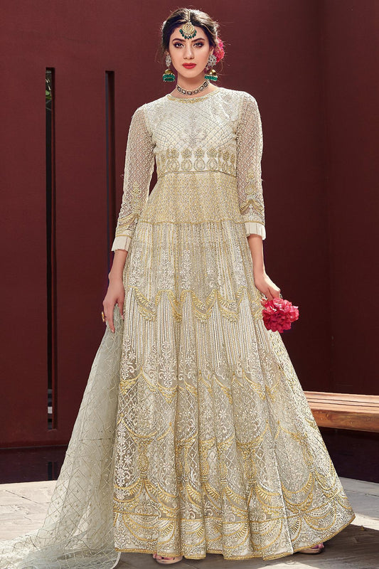 White Embroidered Designer Anarkali Suit