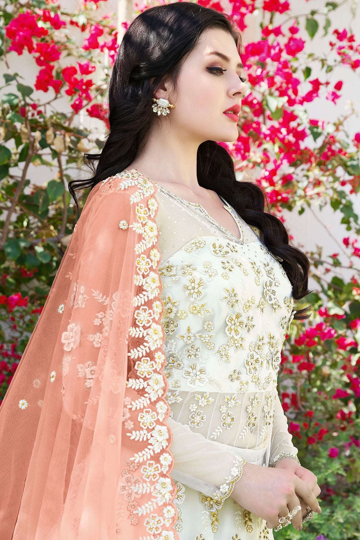 White Net Party Wear Anarkali Suit