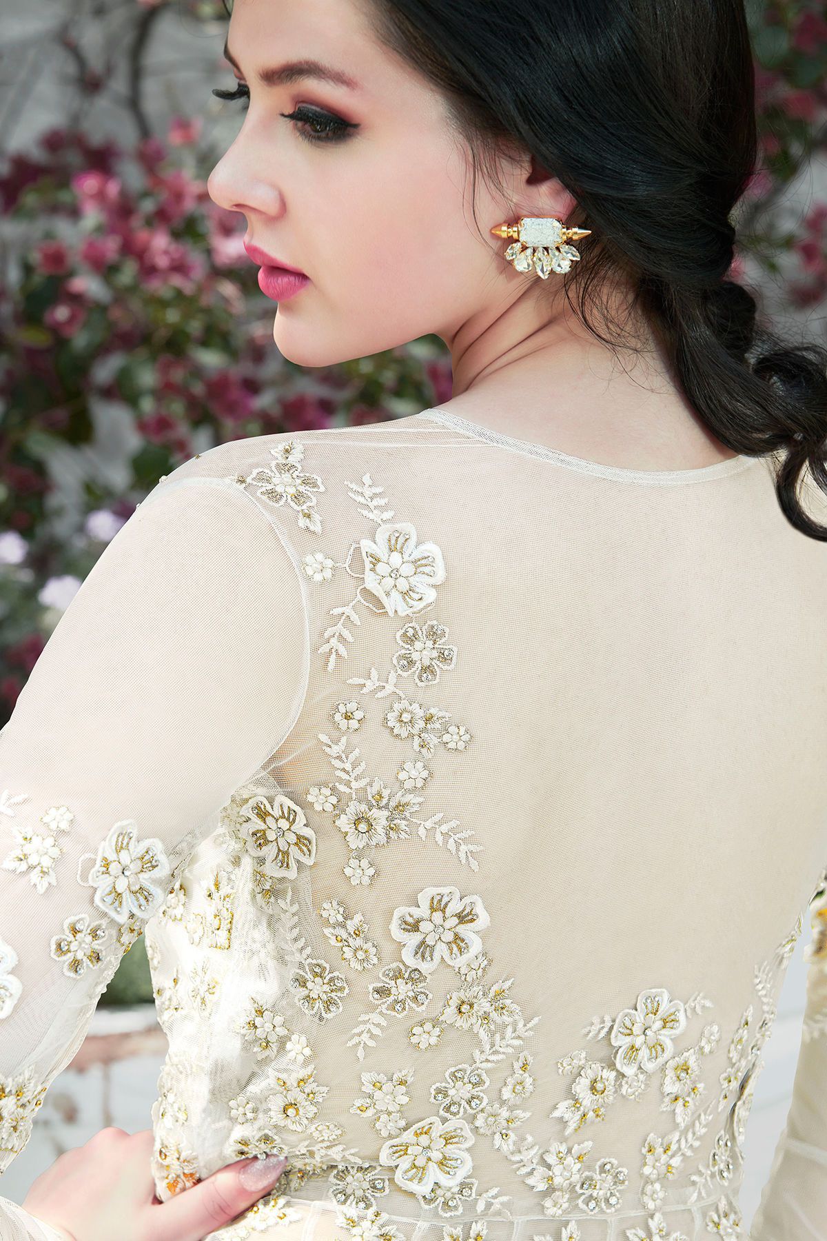 White Net Party Wear Anarkali Suit