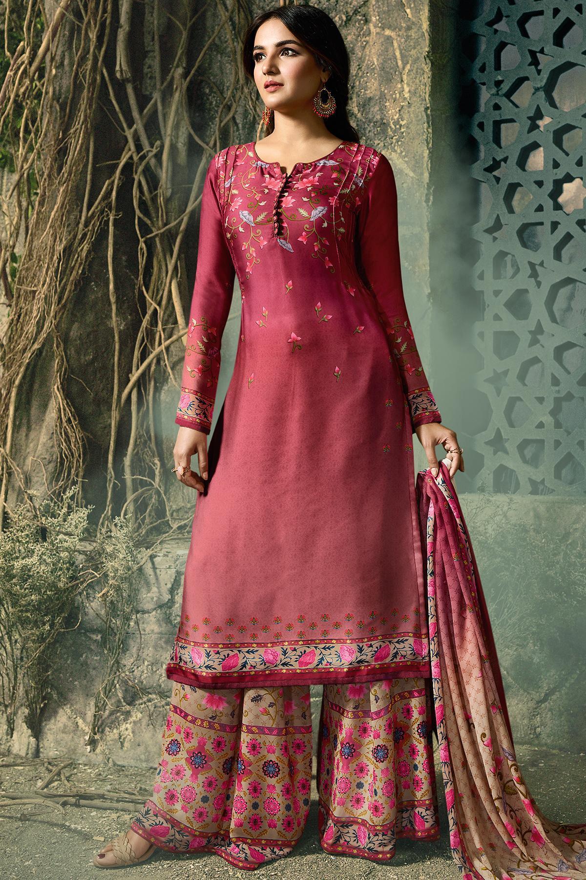Wine and Beige Georgette Sharara Suit
