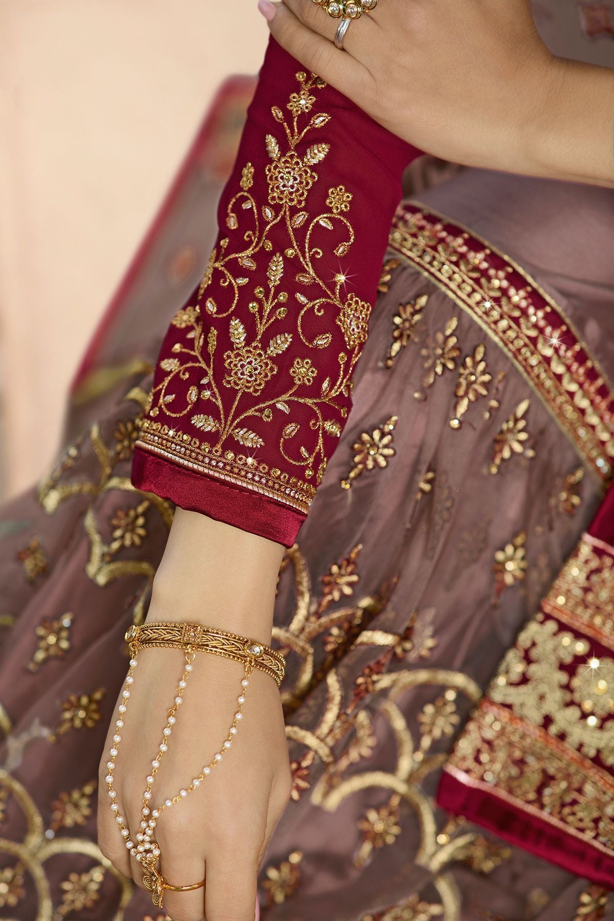 Wine and Levender Embroidered Sharara Suit