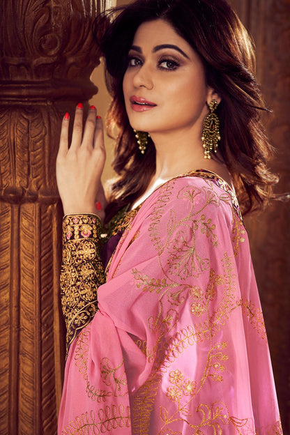 Wine And Pink Georgette Sharara Suit