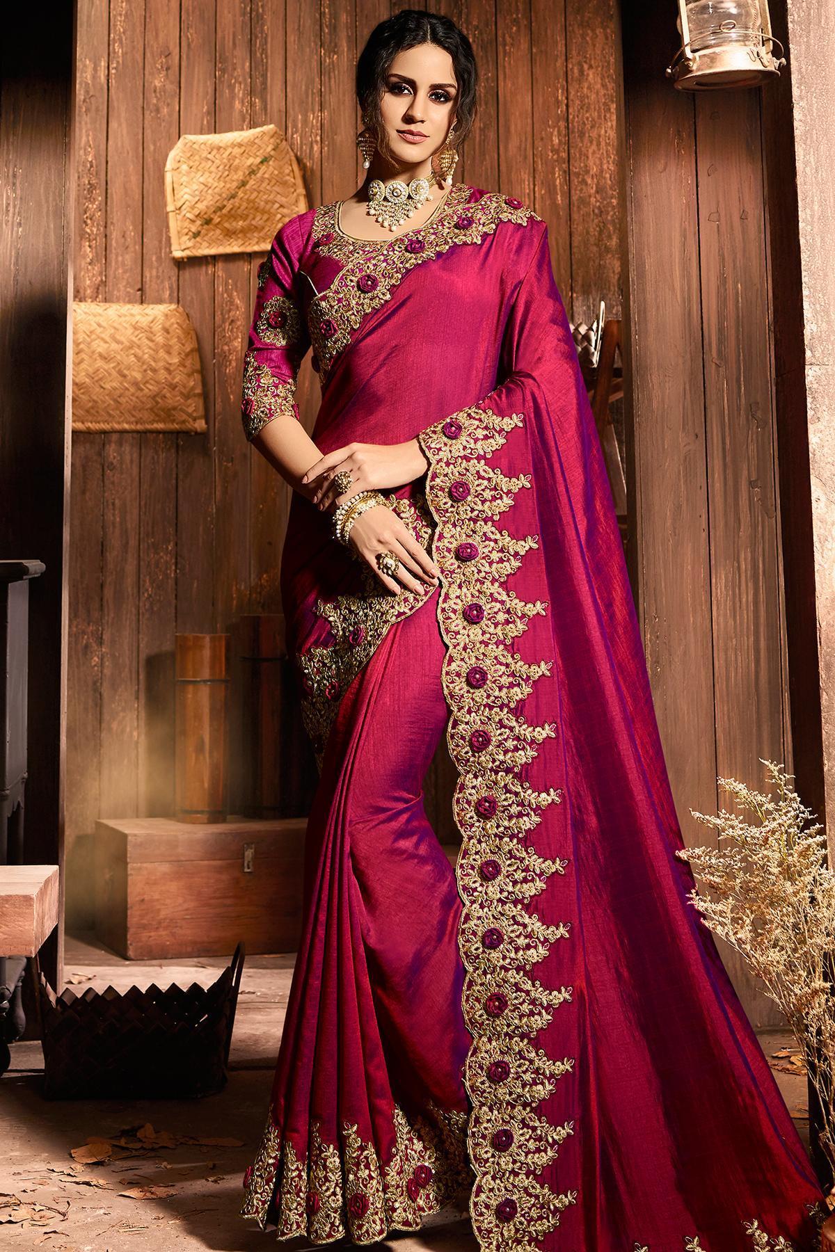 Wine Designer Party Wear Silk Sari
