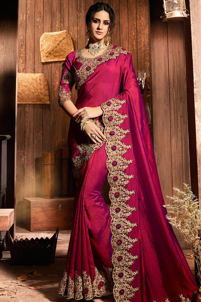 Wine Designer Party Wear Silk Sari