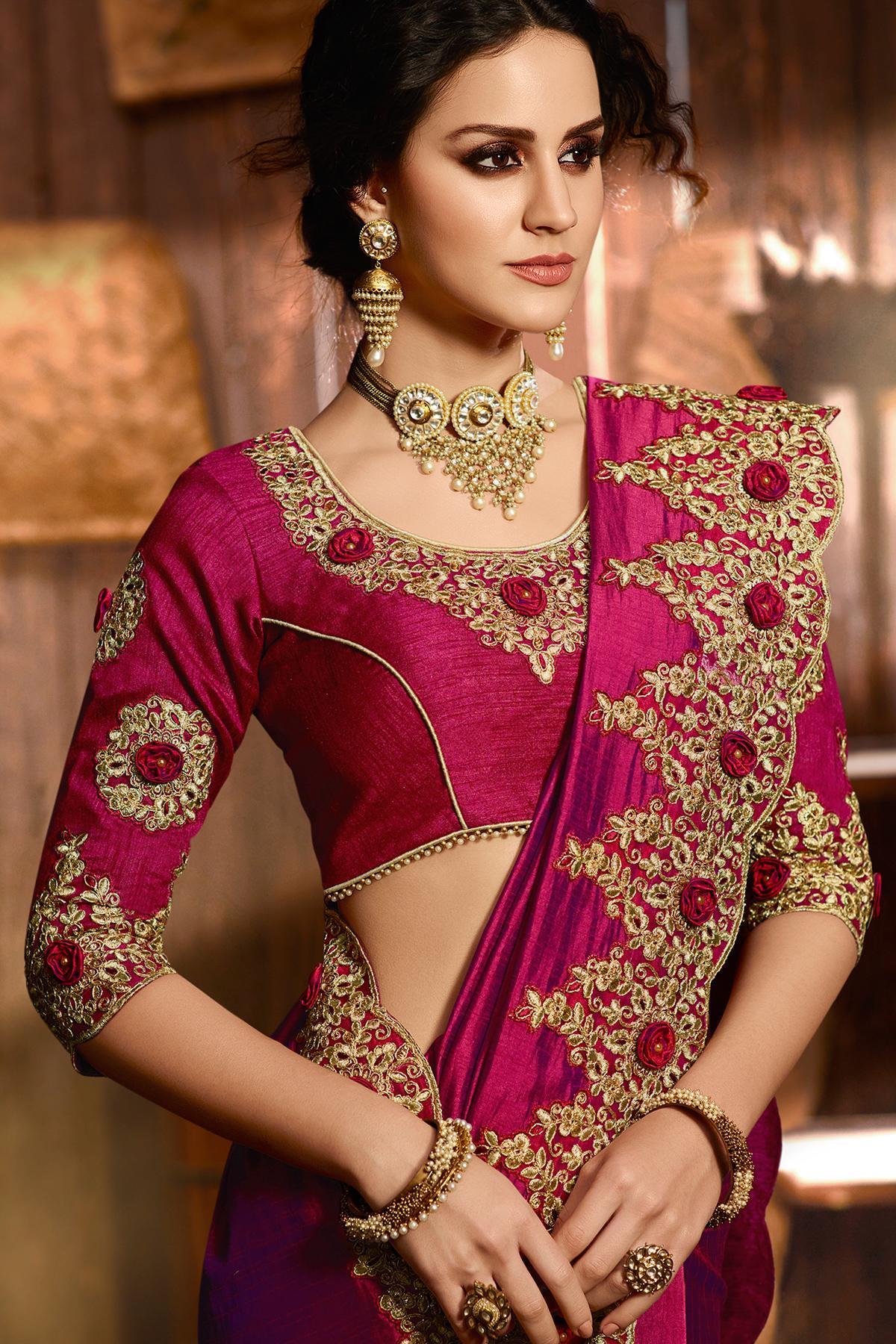 Wine Designer Party Wear Silk Sari