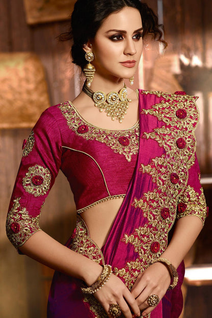 Wine Designer Party Wear Silk Sari