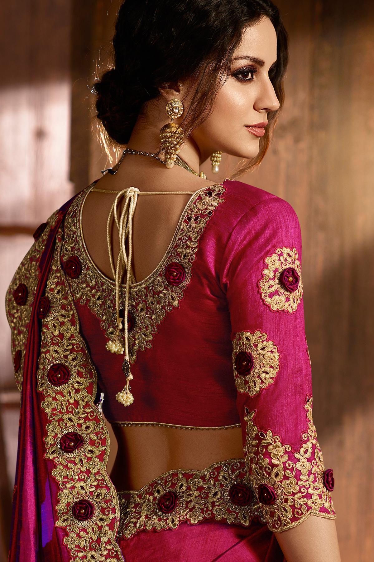 Wine Designer Party Wear Silk Sari