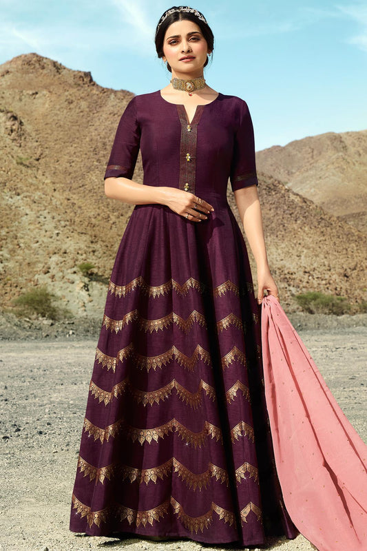 Wine Embroidered Designer Anarkali Suit
