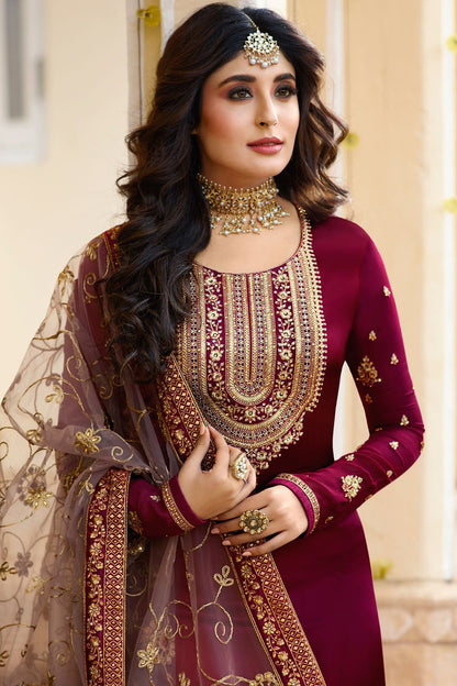 Wine Georgette Casual Straight Suit