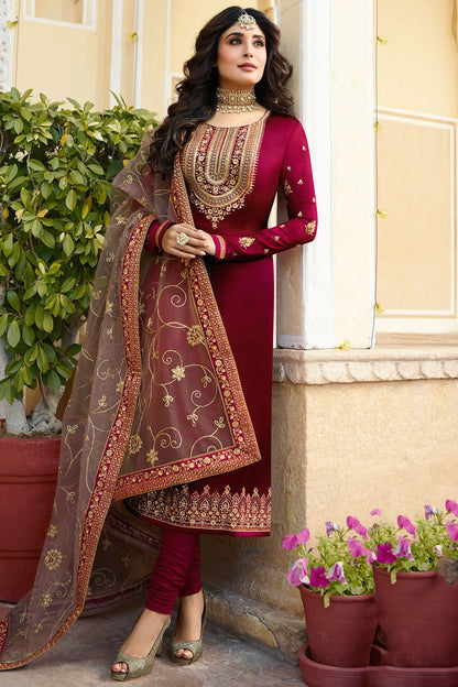 Wine Georgette Casual Straight Suit