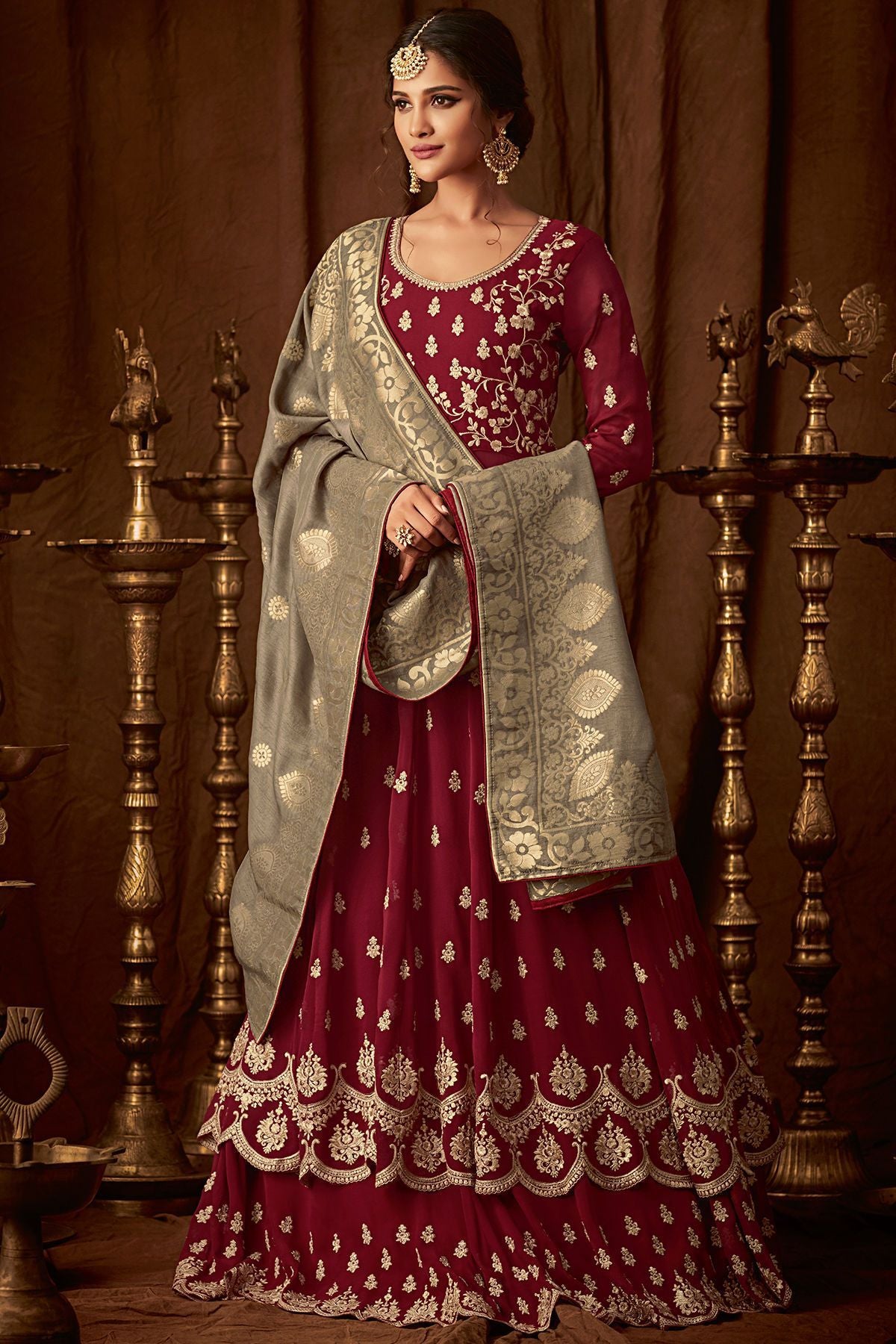 Wine Georgette Party Wear Anarkali Suit